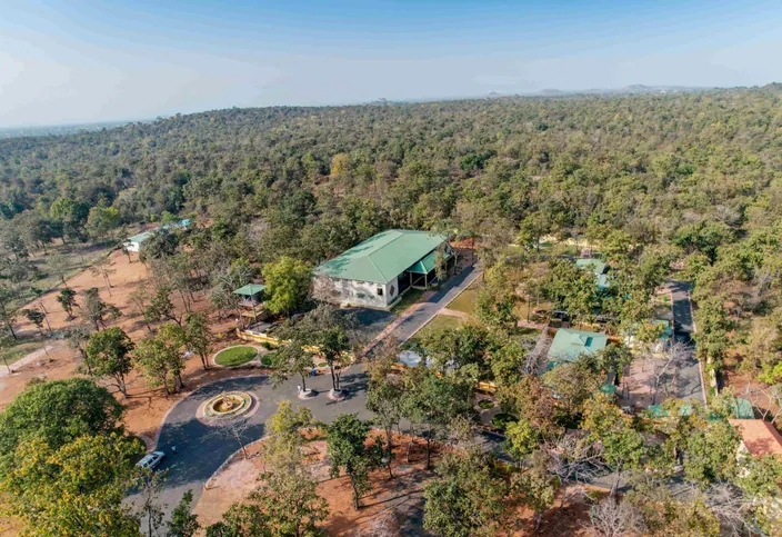 Aerial view of Palash Jungle Resort in the Nagzira forest