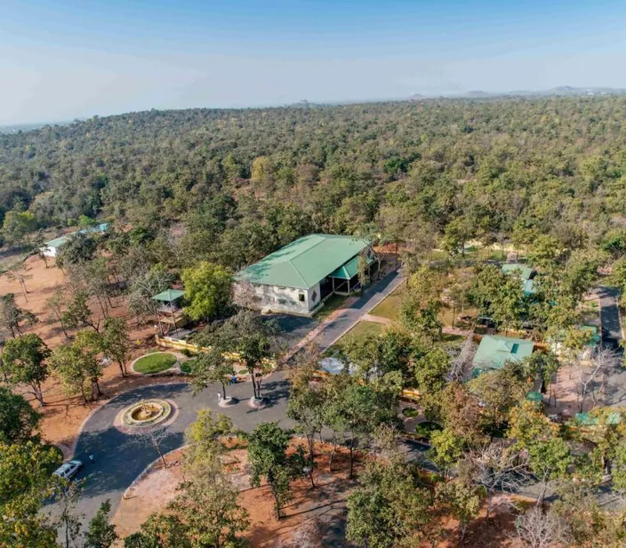 Aerial view of Palash Jungle Resort in the Nagzira forest